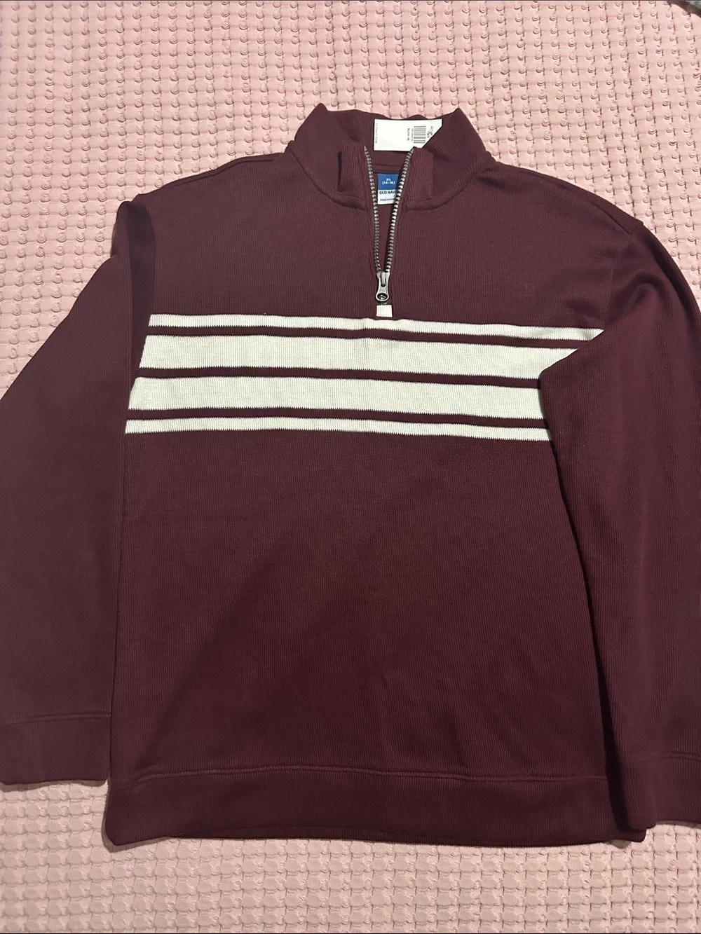 Old Navy Burgundy Quarter-Zip Sweater with White Stripes